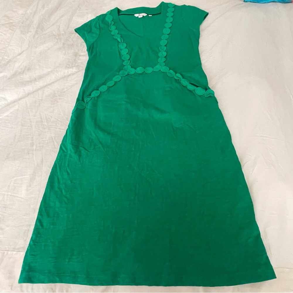 Boden Boden Saskia Jersey Trim Emerald Vibrant Green Midi Dress - Picture 13 of 14